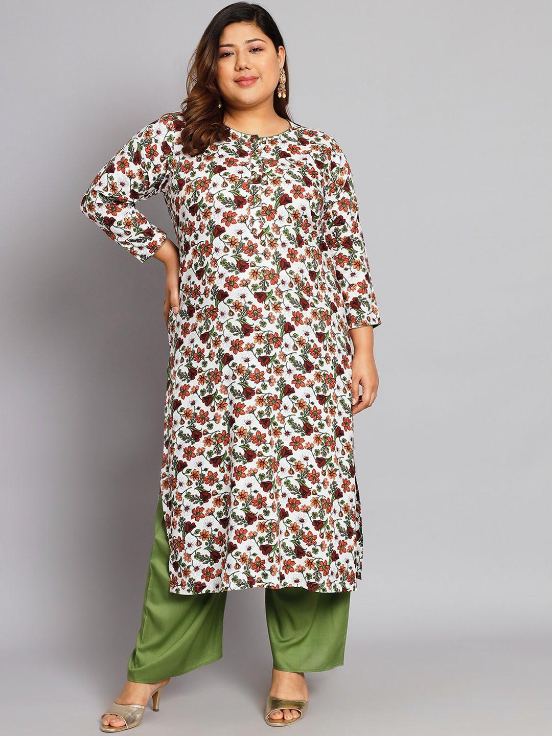 tissu plus size floral printed regular kurta with palazzos