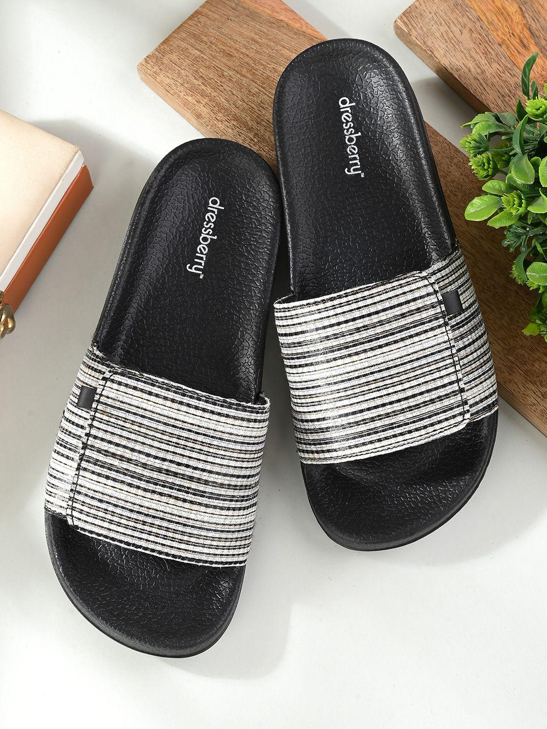 dressberry women black and white striped sliders