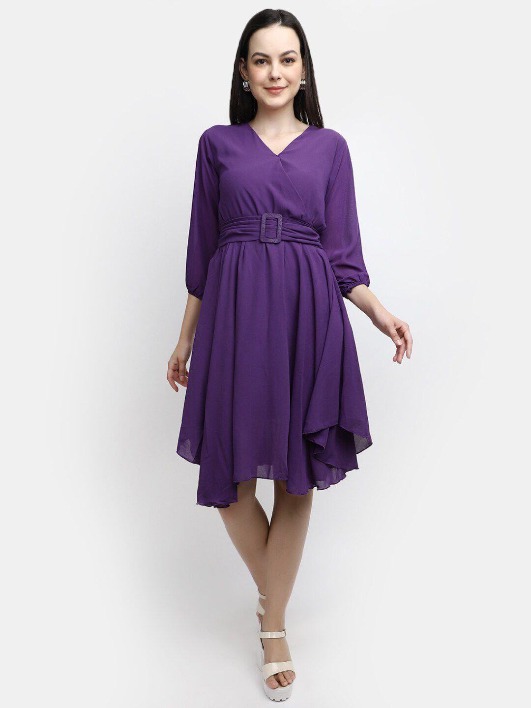 v-mart v-neck belted cotton fit & flare midi dress