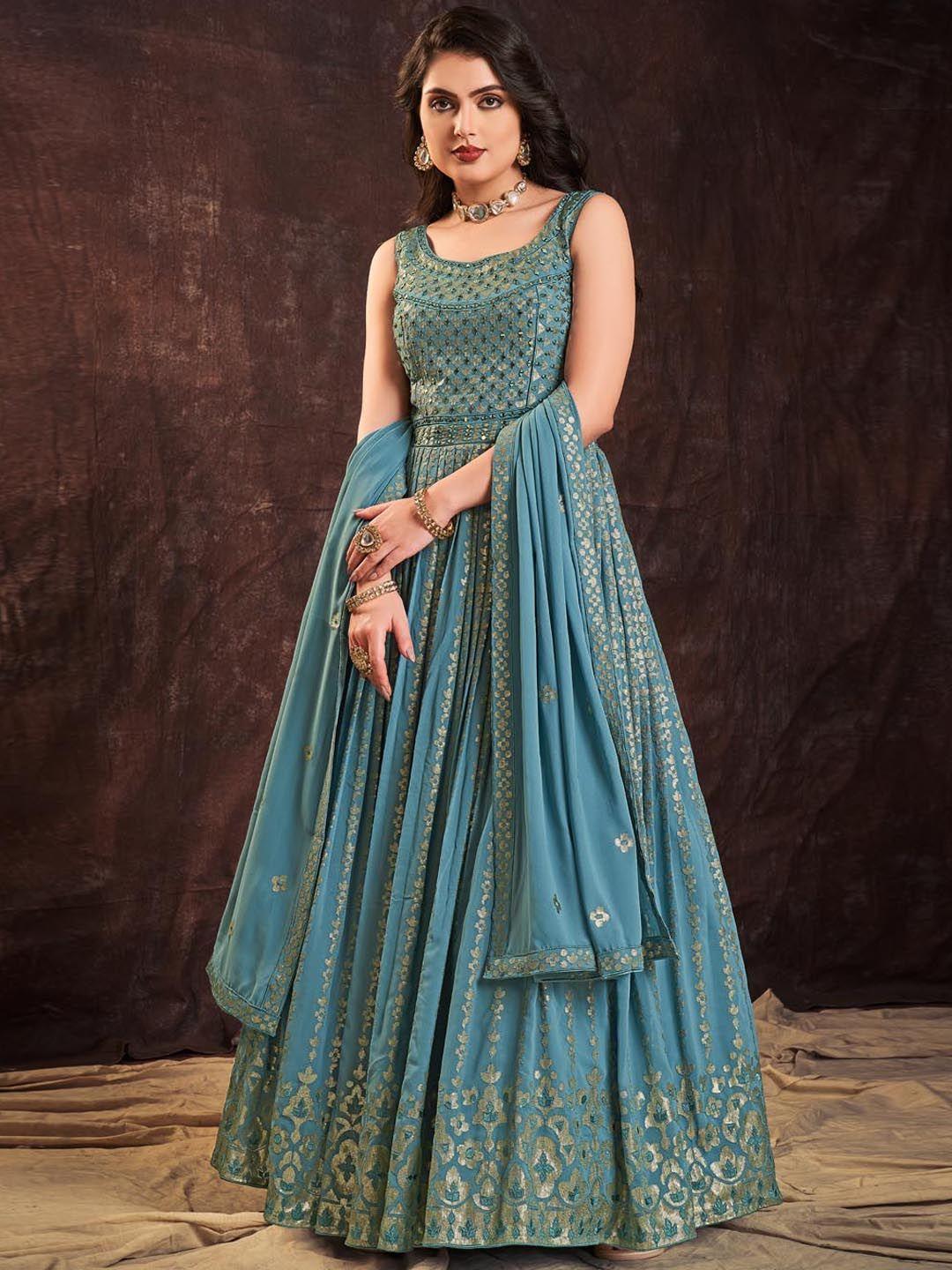 fusionic embellished sequinned gown maxi dress with dupatta