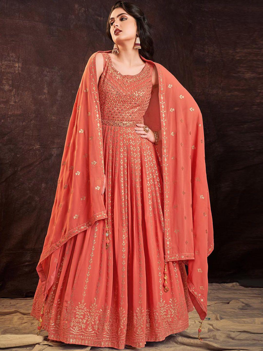 fusionic embellished sequinned gown maxi dress with dupatta