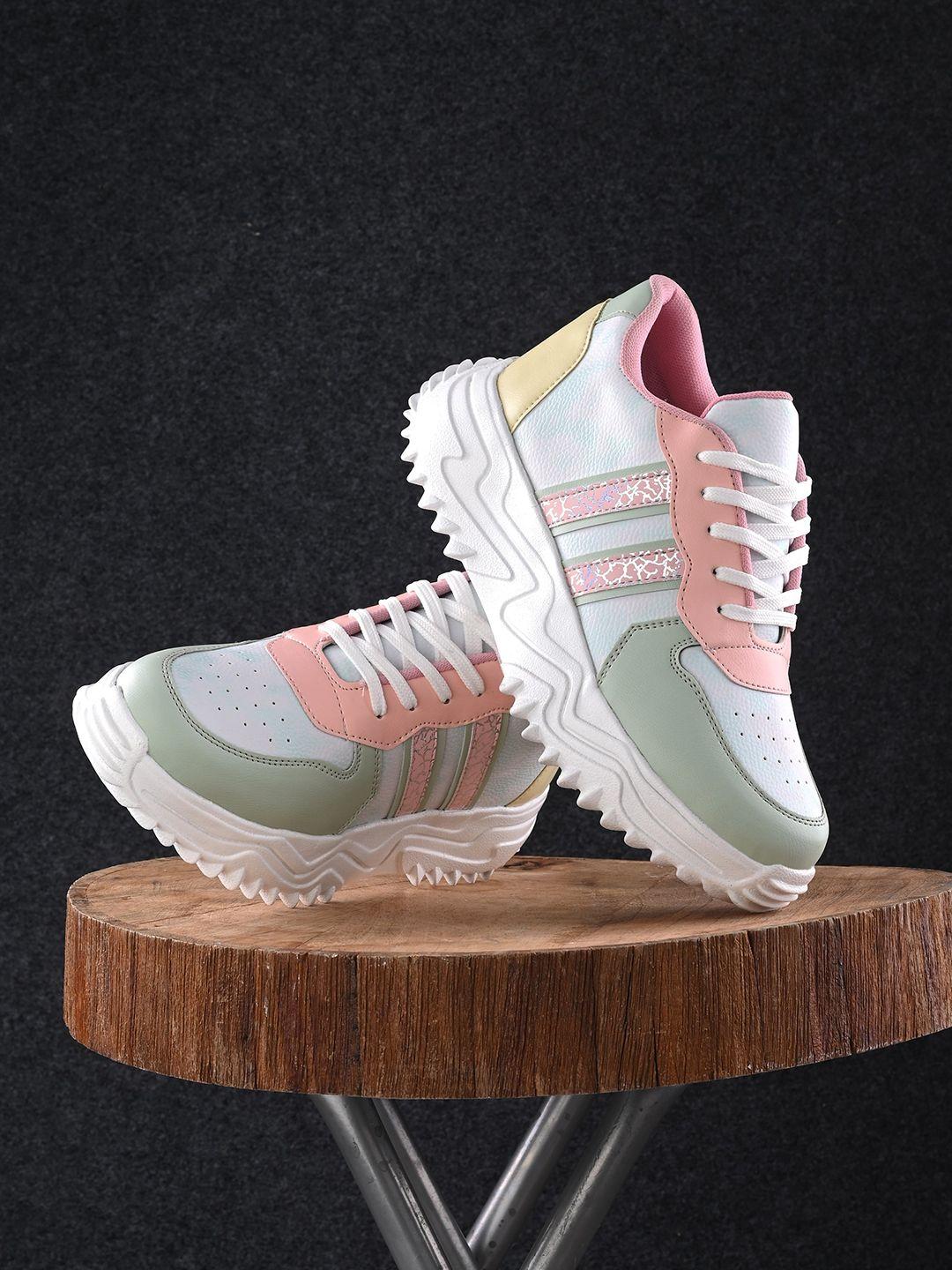 the roadster lifestyle co. women white & pink colourblocked lightweight comfort sneakers