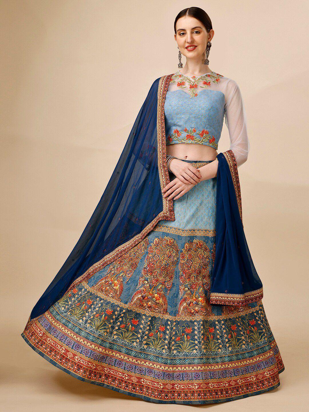 saptrangi embroidered thread work ready to wear lehenga & blouse with dupatta