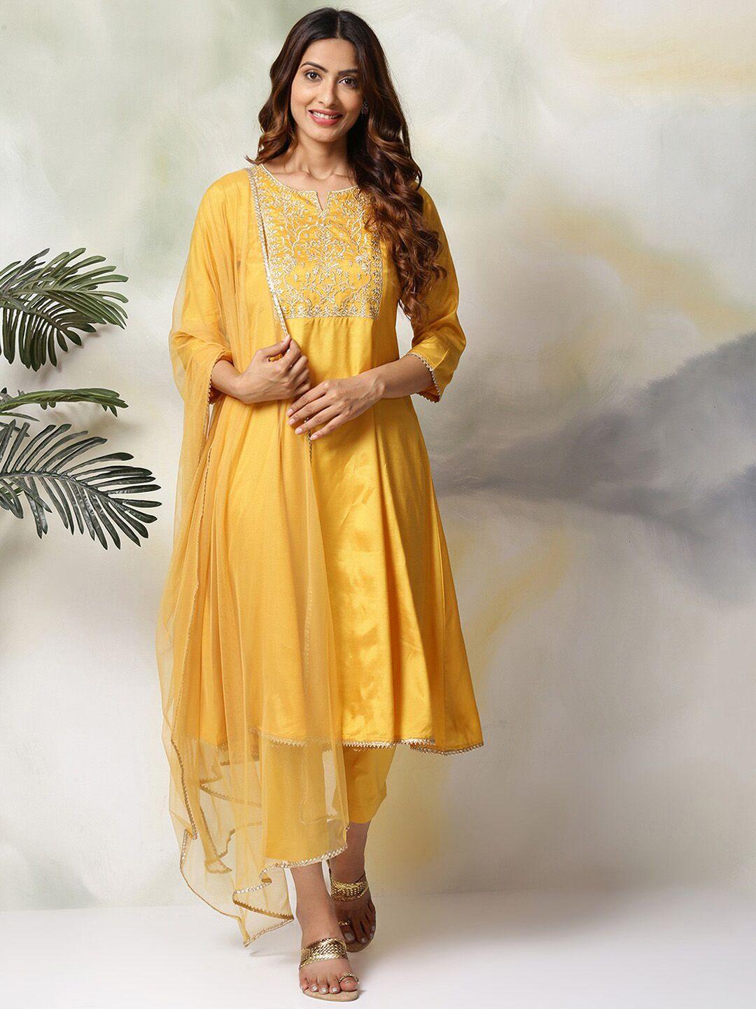 biba floral embroidered gotta patti anarkali kurta with trousers & dupatta