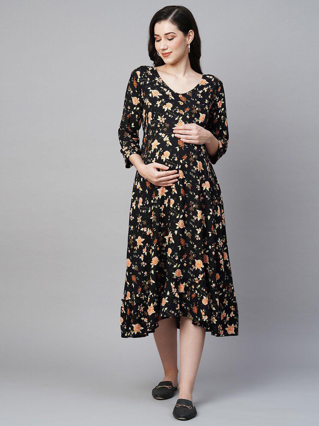 momtobe floral printed maternity & feeding fit & flare midi dress