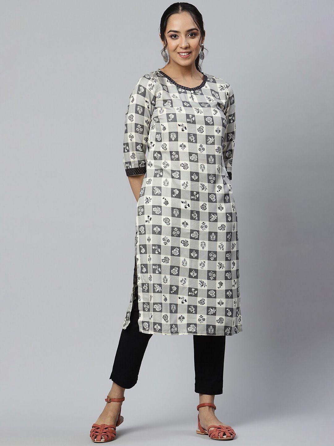 aurelia floral printed keyhole neck kurta with trousers