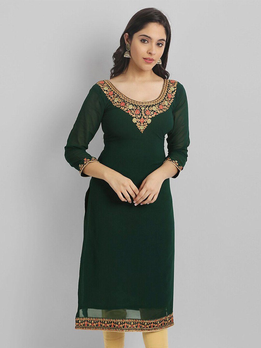 femvy floral yoke design thread work georgette kurta