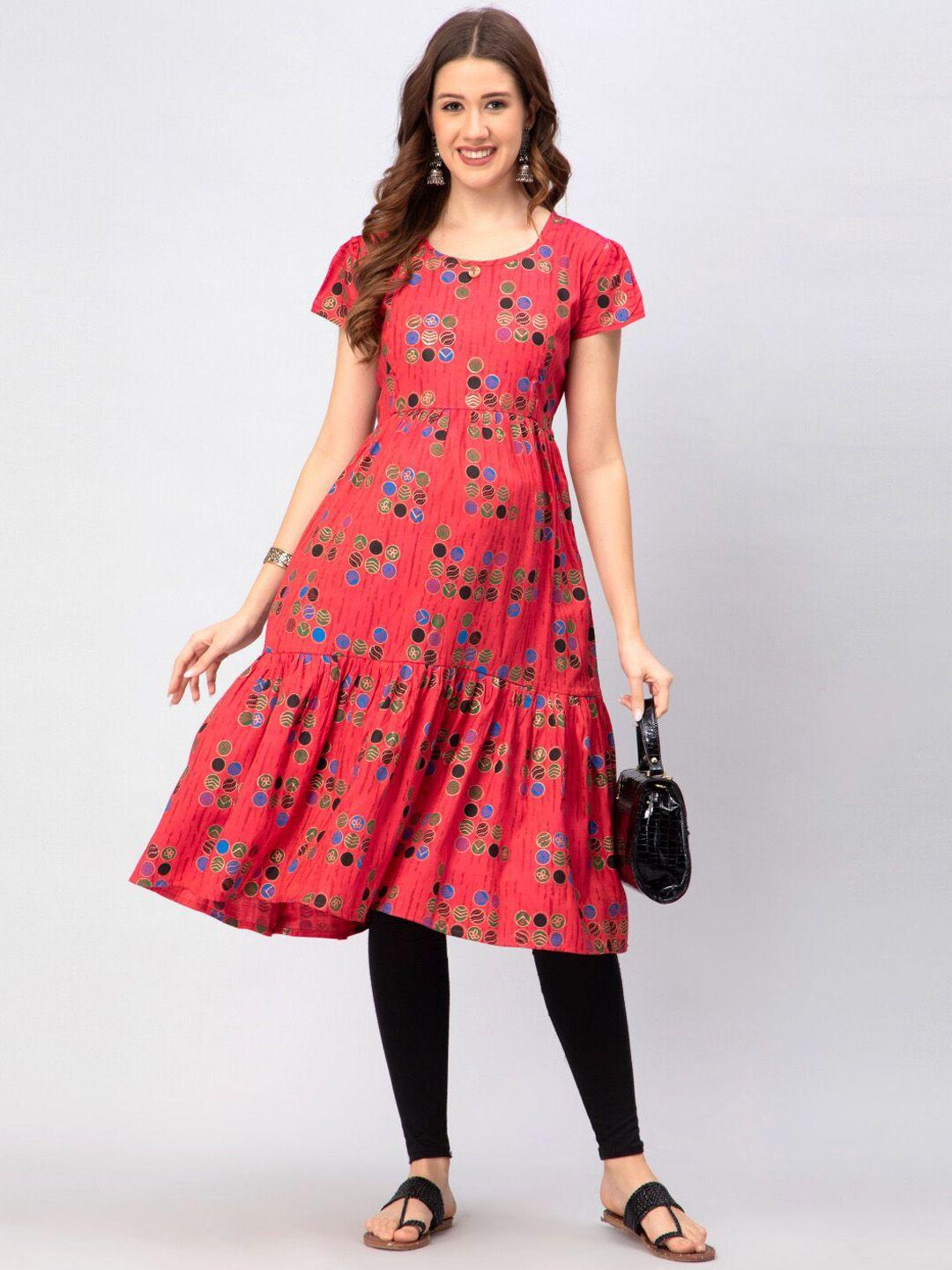 cee-18 geometric printed a-line midi-length maternity ethnic dress