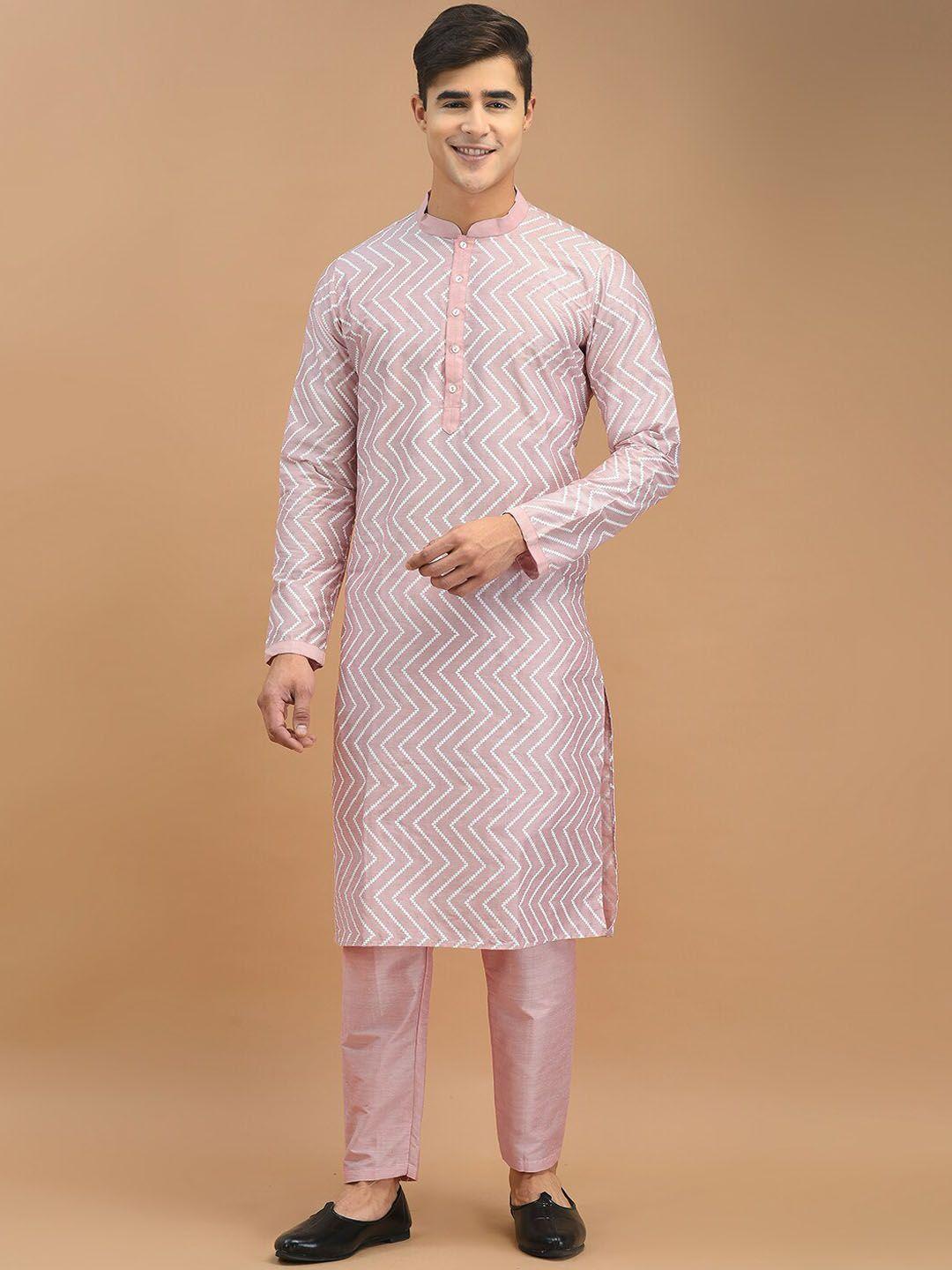 deyann mandarin collar chevron printed straight kurta with pyjamas