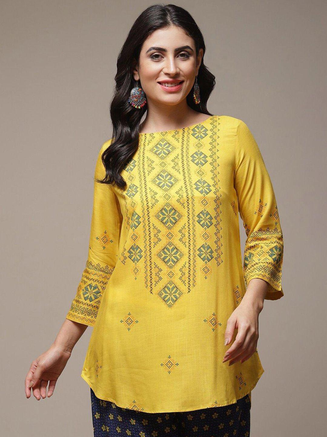 biba ethnic motifs printed a-line curved kurti