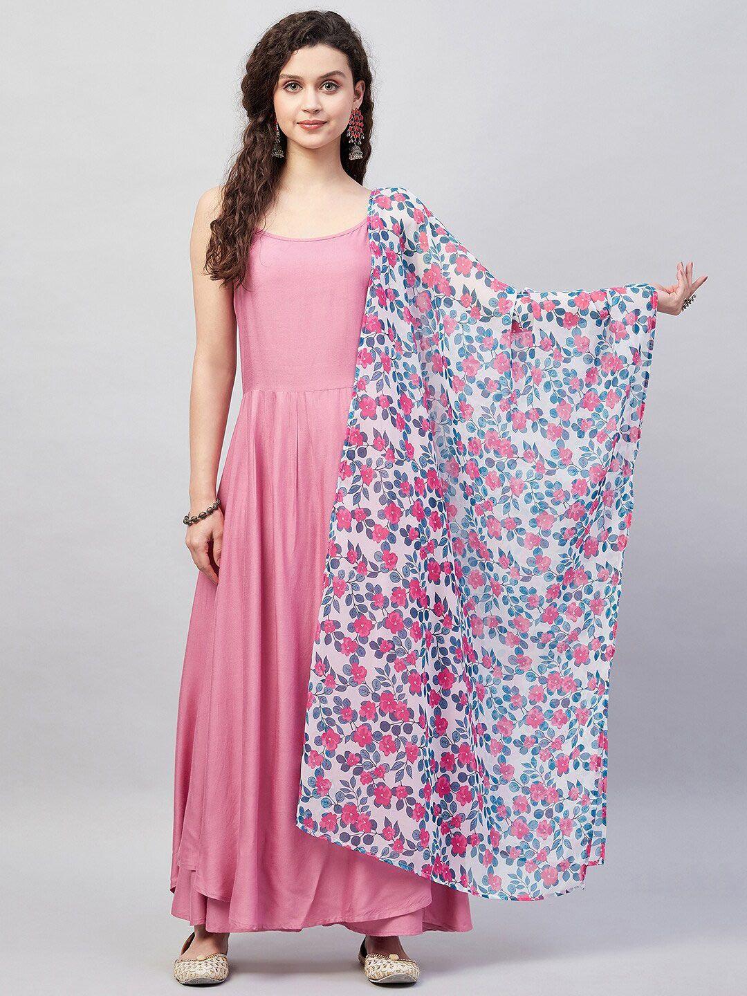 inweave white & pink printed dupatta