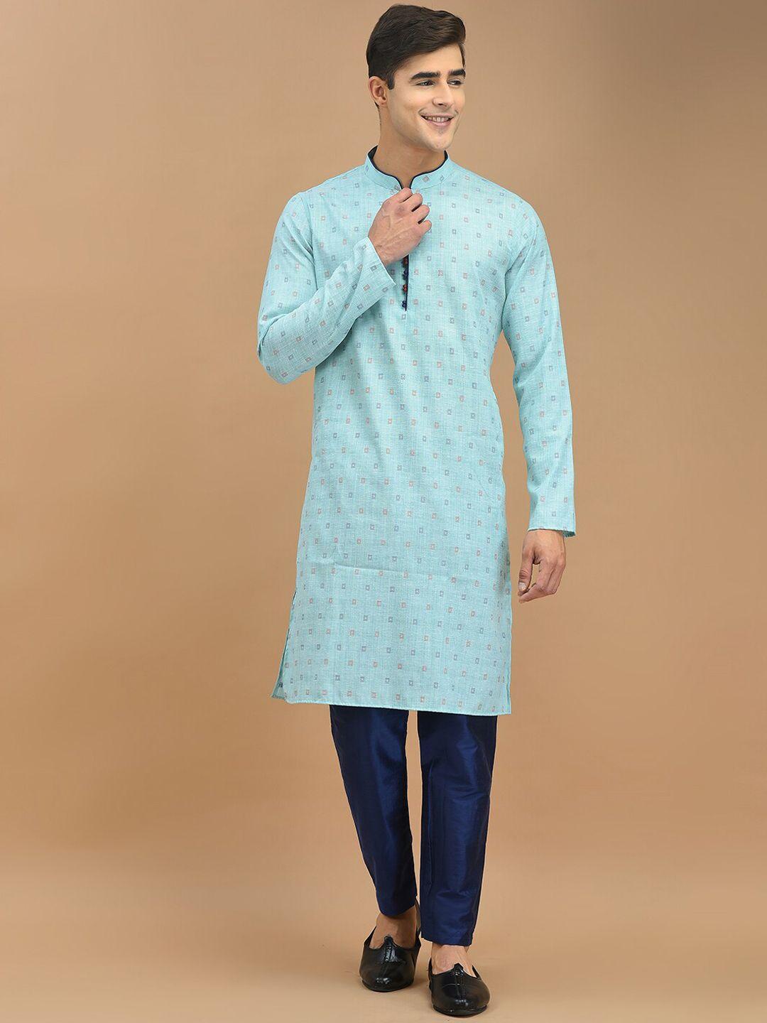 deyann geometric woven design mandarin collar kurta with pyjamas