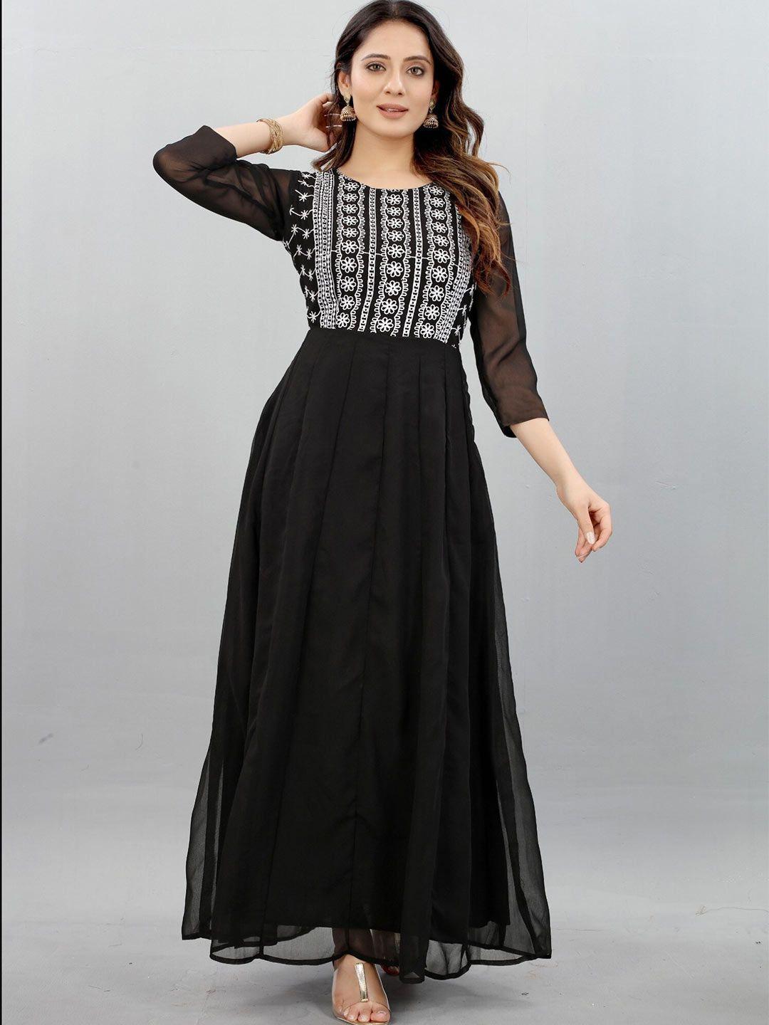 femvy embroidered net maxi ethnic dress