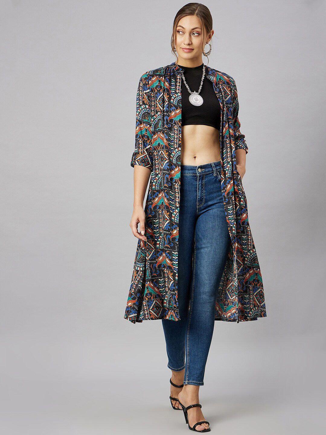 azira ethnic motif printed longline shrug