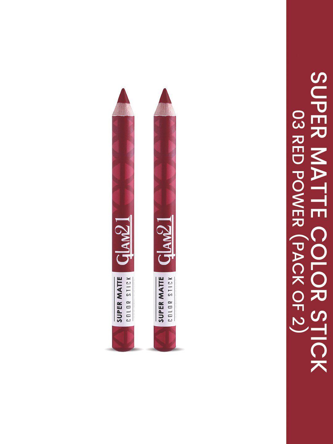 glam21 super matte set of 2 colorstick lipsticks - red power 03