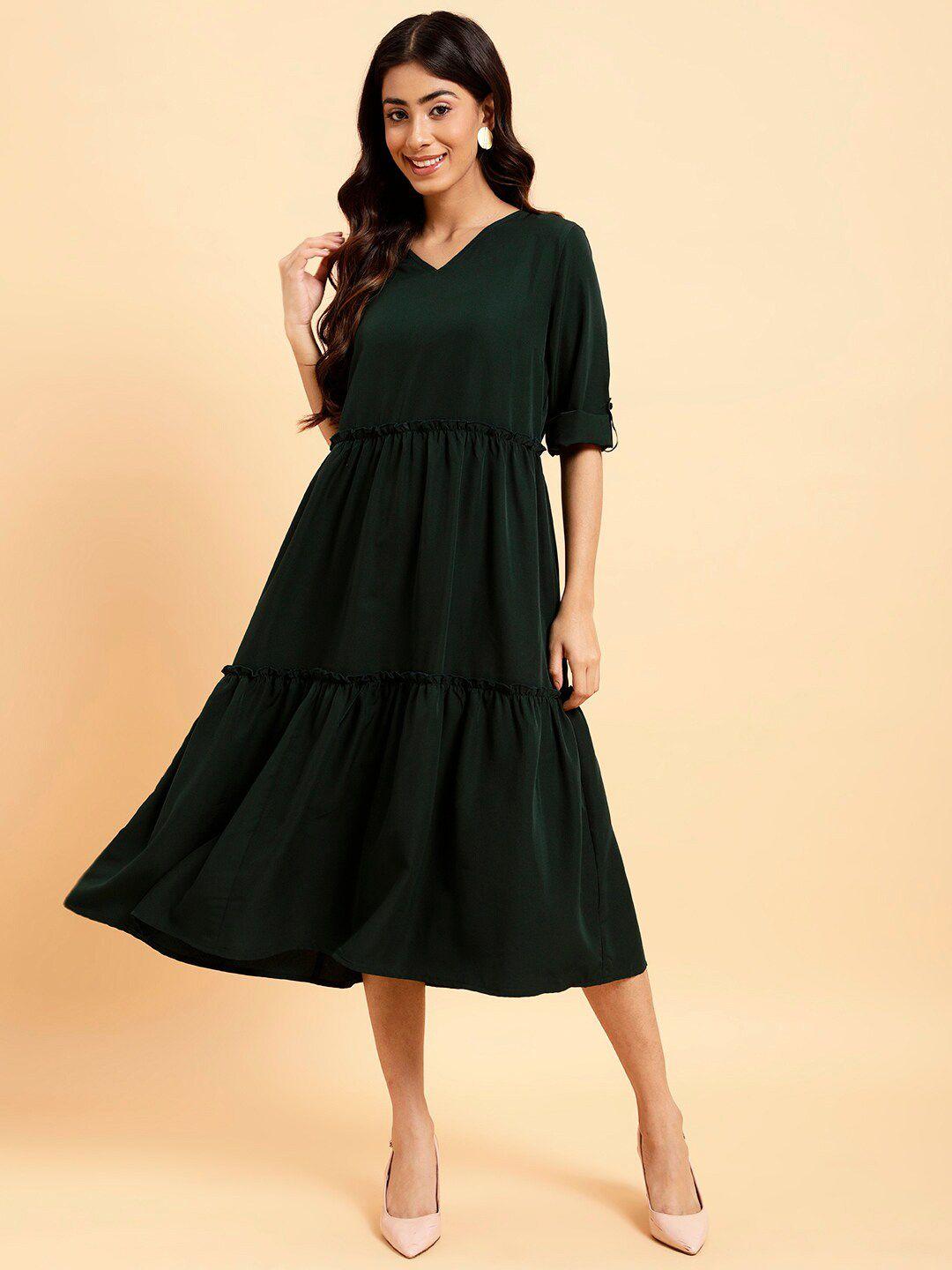 mint street v-neck tiered a-line midi dress