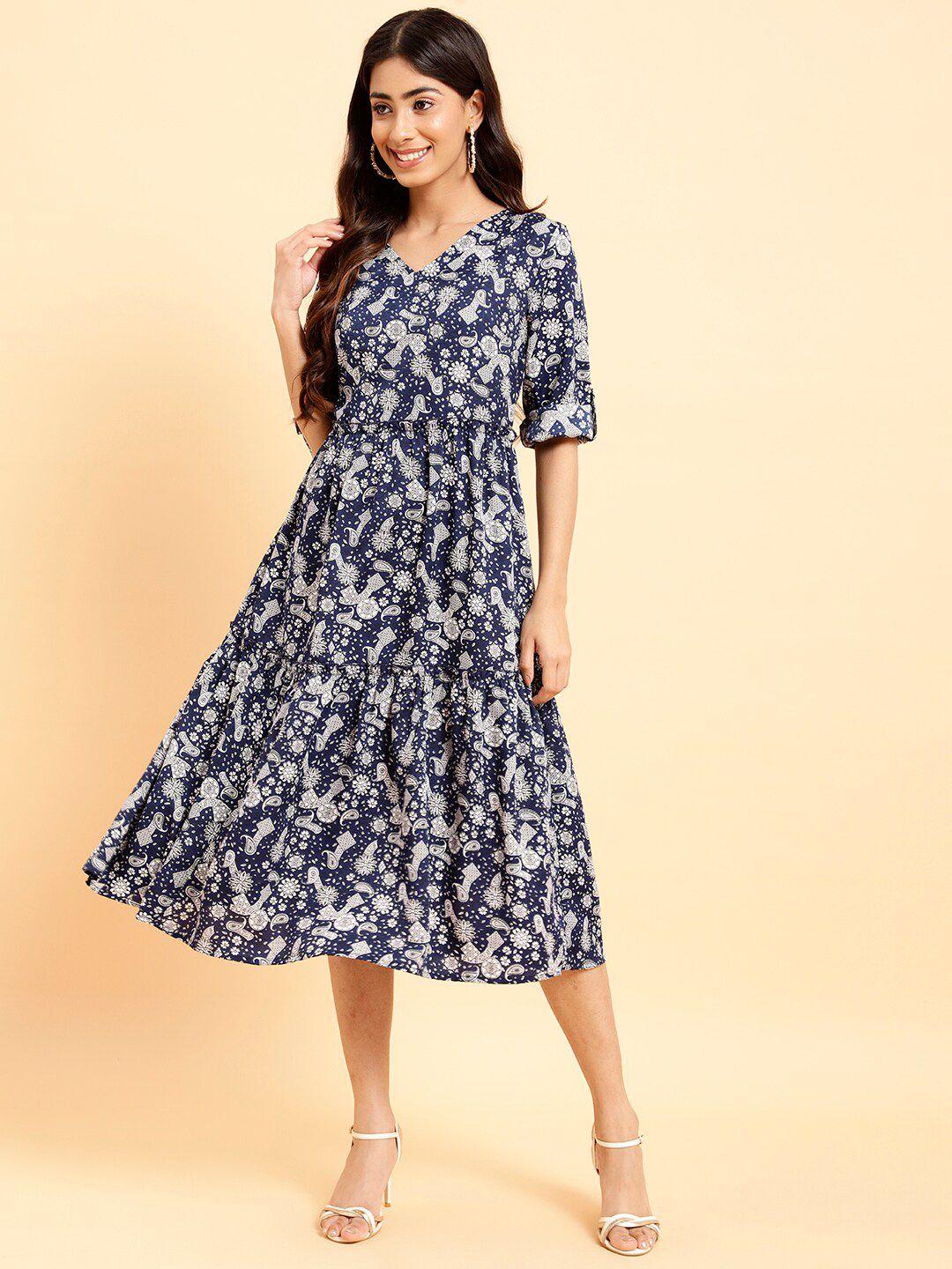 mint street floral printed a-line midi dress