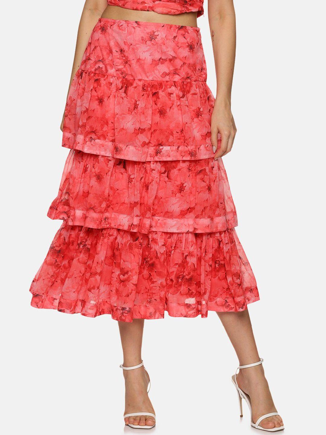 isu floral printed tiered midi skirt