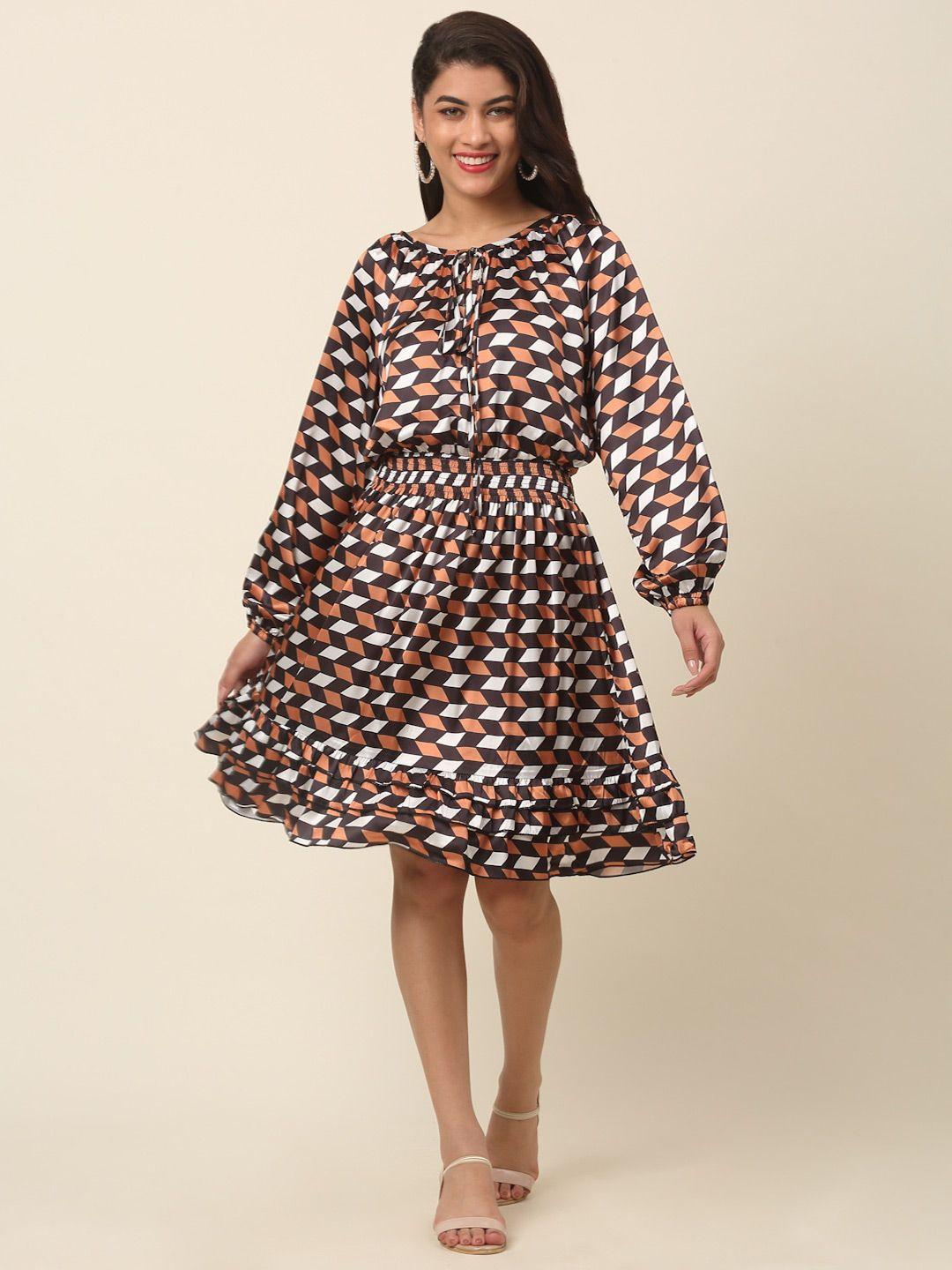 pluss checked puff sleeve a-line dress