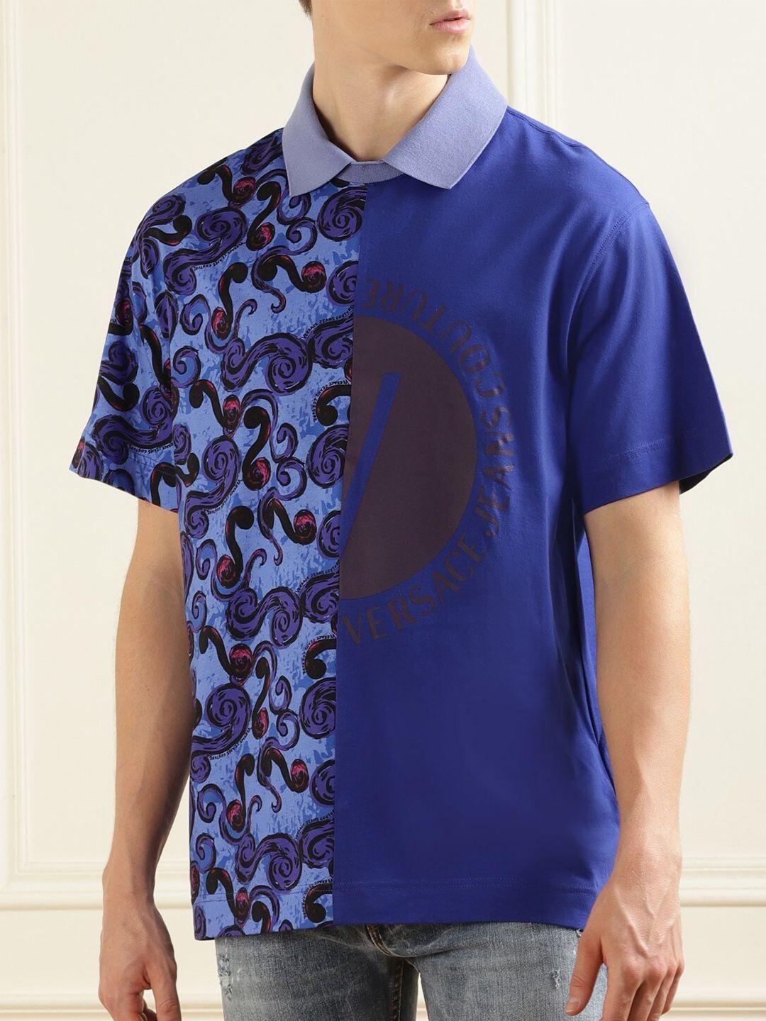 versace jeans couture conversational printed polo collar cotton t-shirt