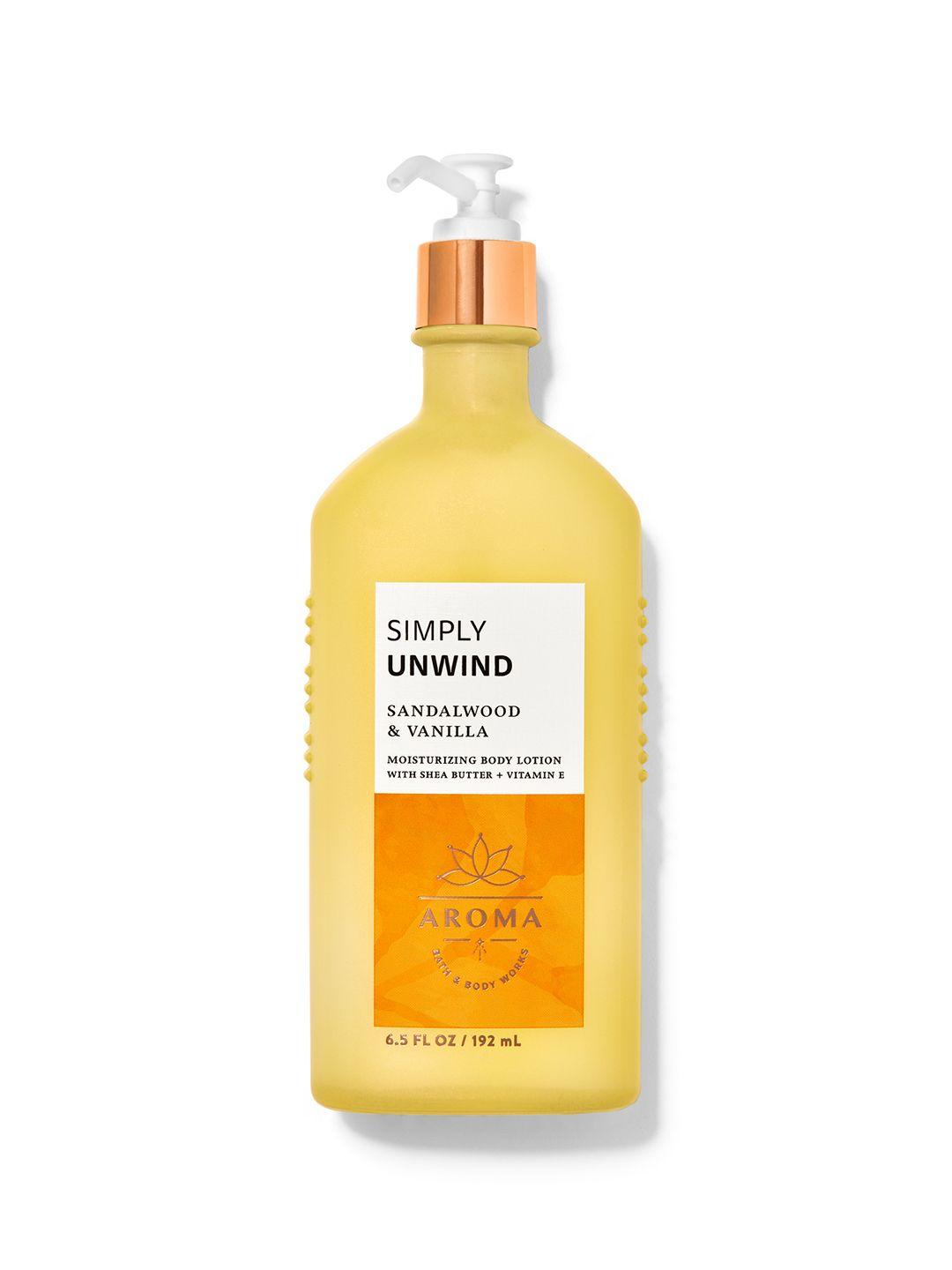 bath & body works simply unwind sandalwood & vanilla moisturizing body lotion - 192ml