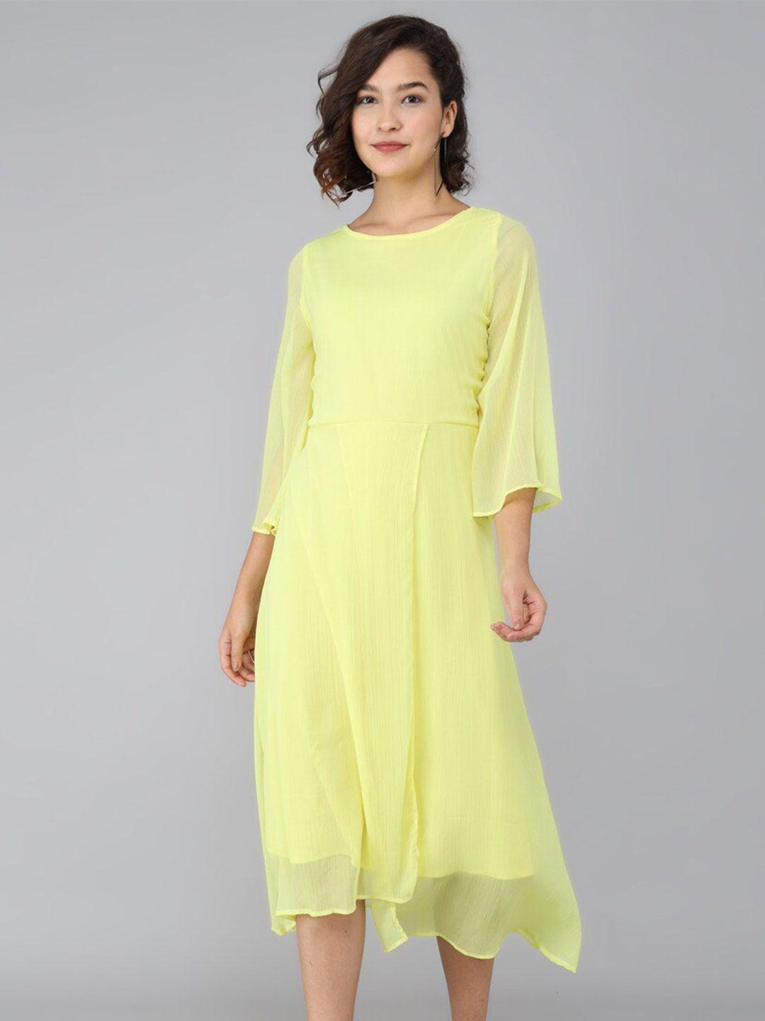 rudraaksha creations flared sleeves chiffon a-line midi dress