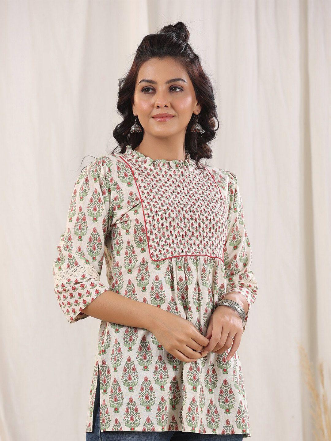 rain & rainbow ethnic motifs yoke design thread work pure cotton kurti