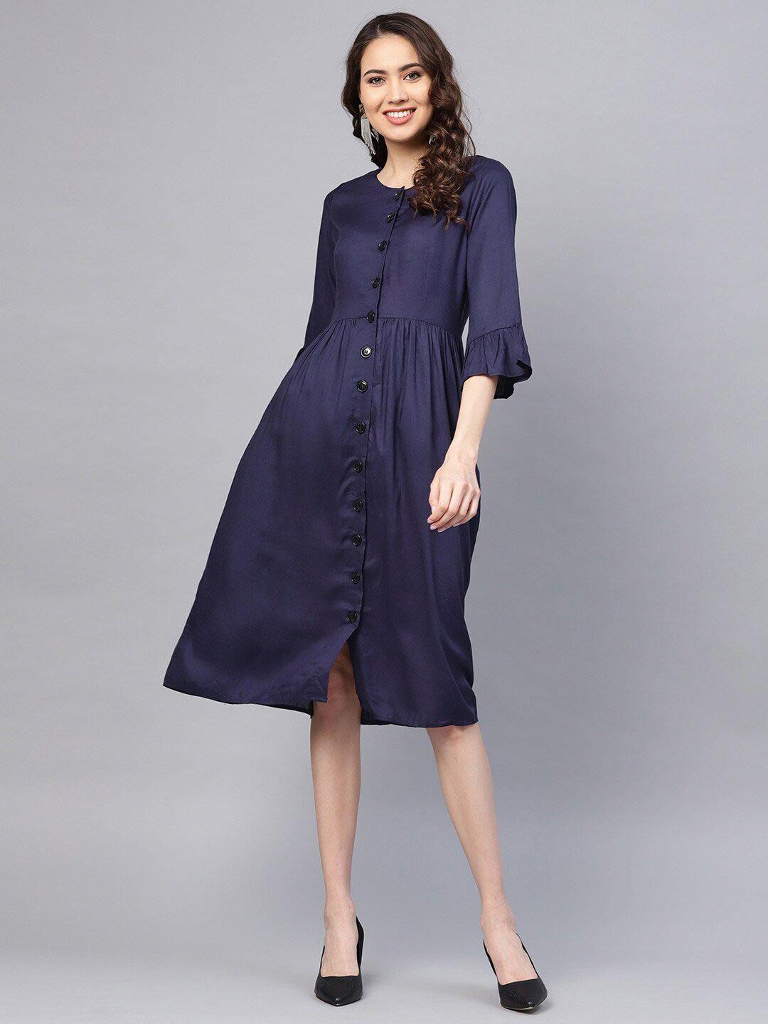 rare navy blue bell sleeve a-line dress