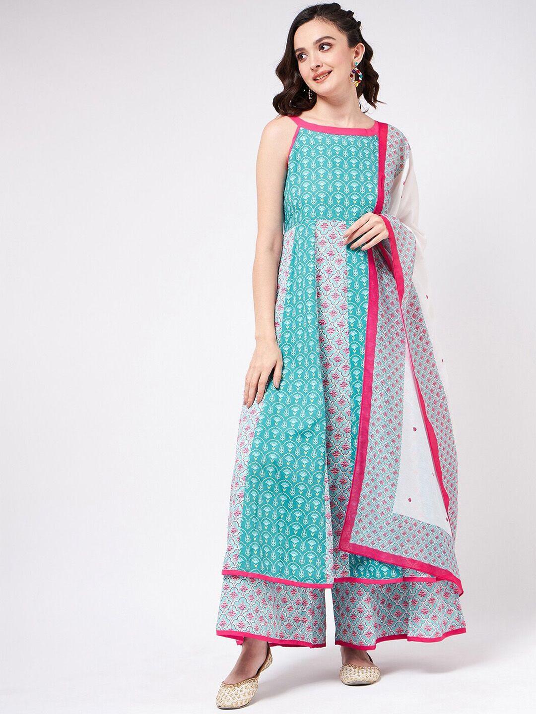 pannkh floral printed anarkali kurta with palazzos & dupatta