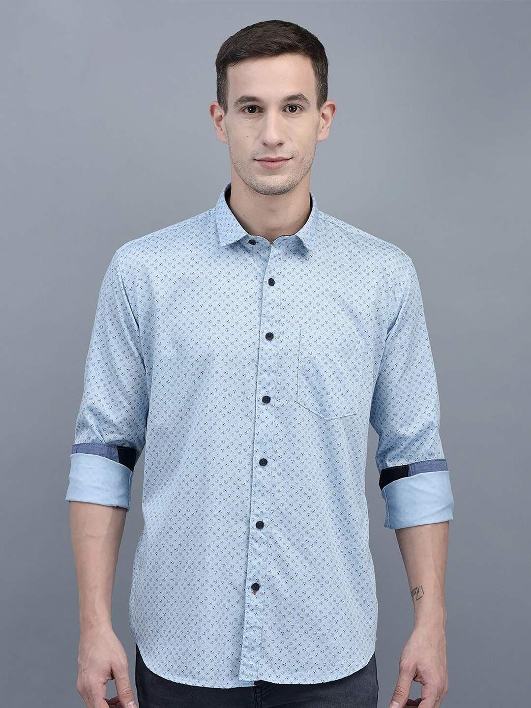 cobb slim fit micro ditsy printed cotton casual shirt