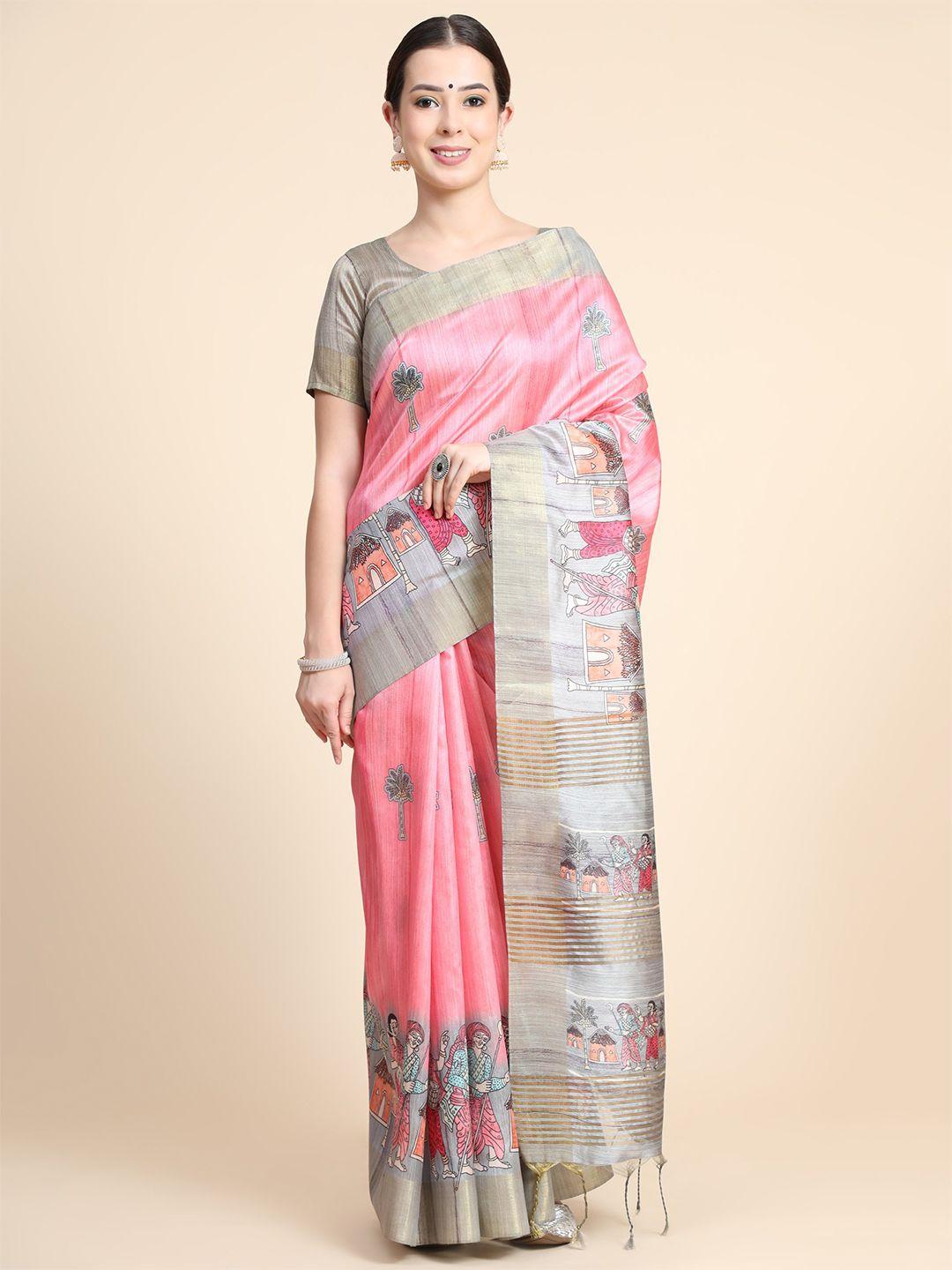 vishnu weaves ethnic motifs zari silk blend tussar saree with blouse piece