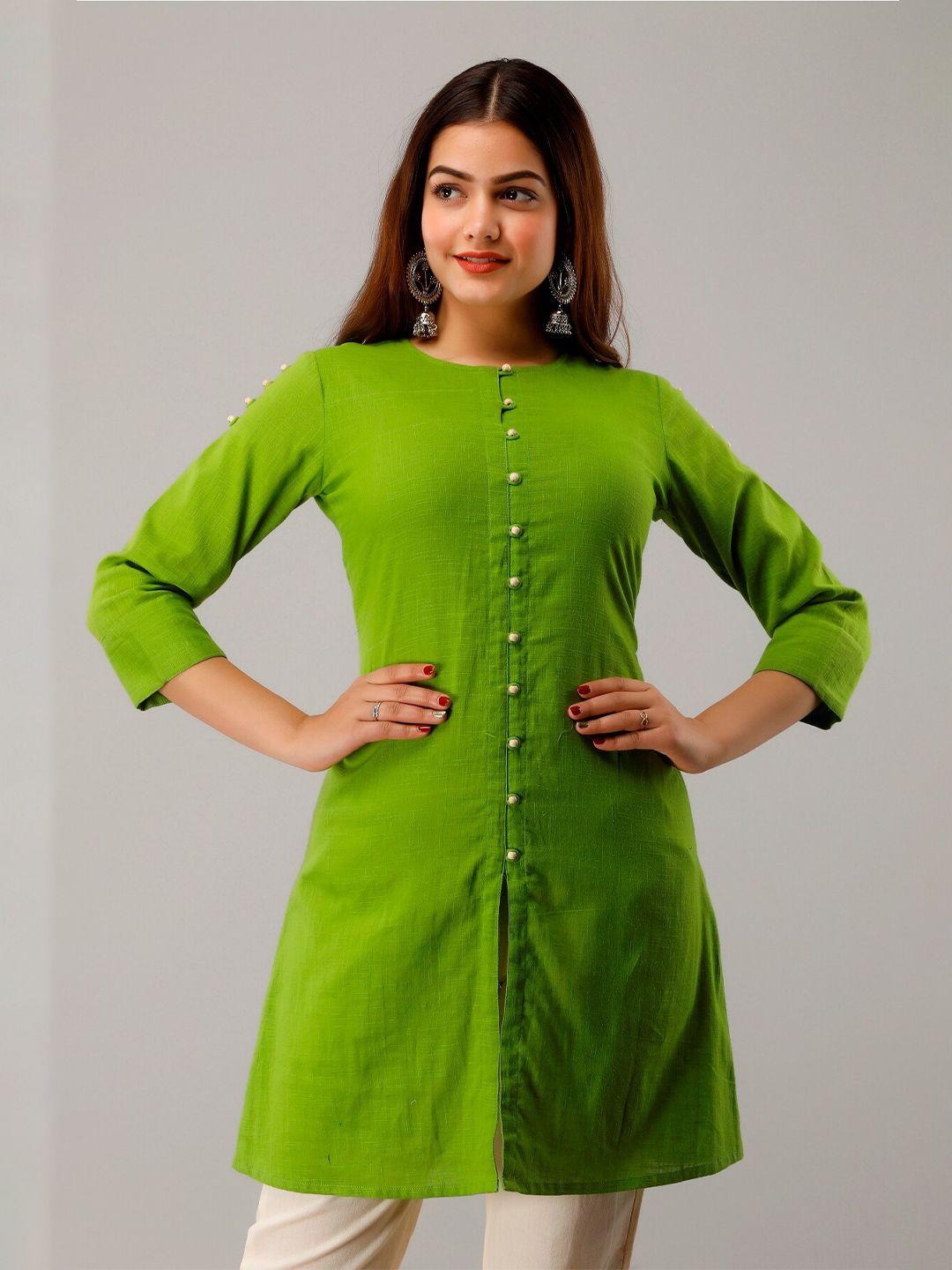 here&now green round neck three-quarter sleeves kurti