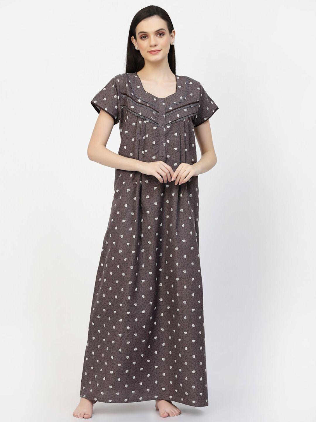 sweet dreams grey floral printed pure cotton maxi nightdress