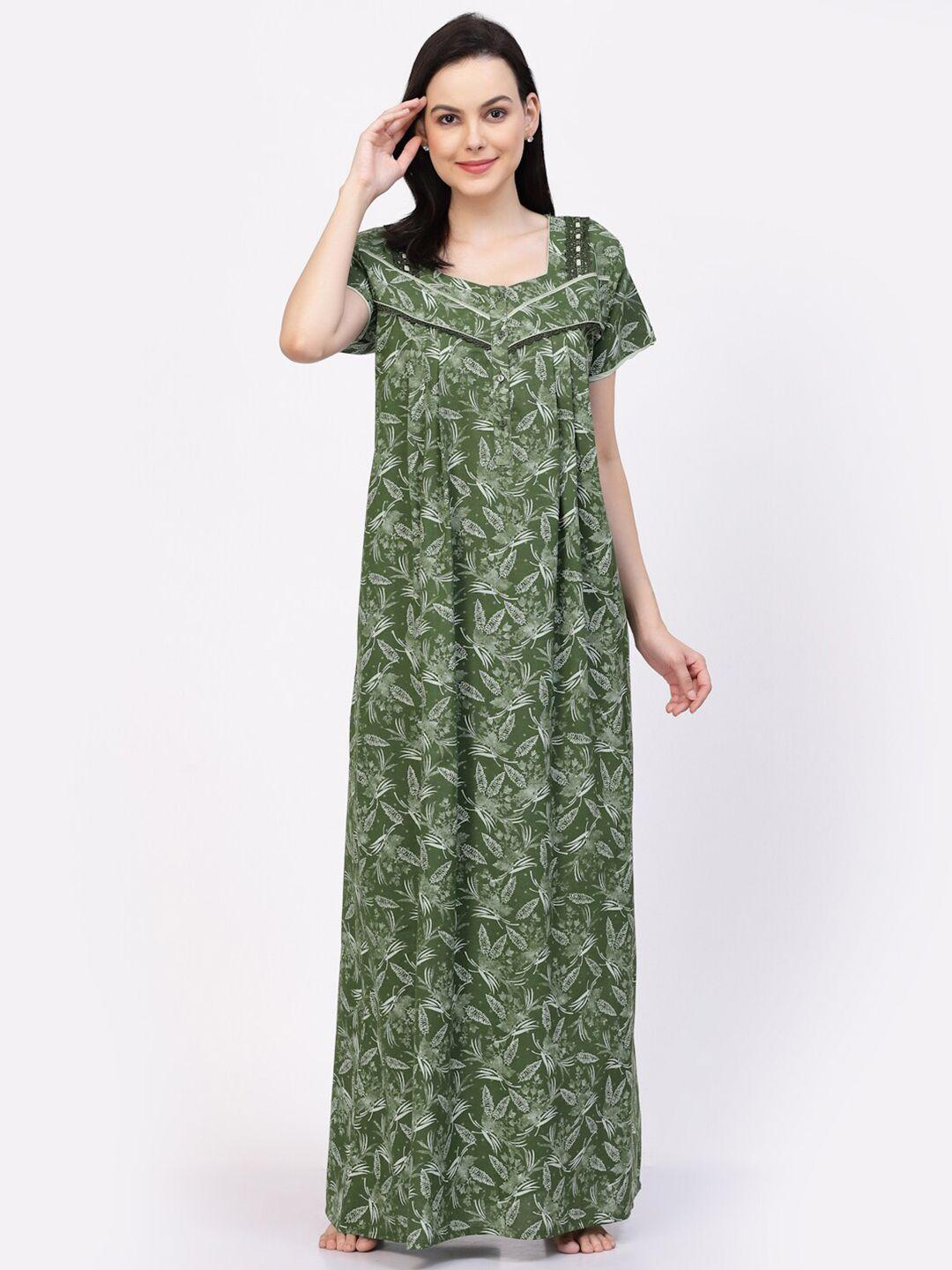 sweet dreams green tropical printed pure cotton maxi nightdress