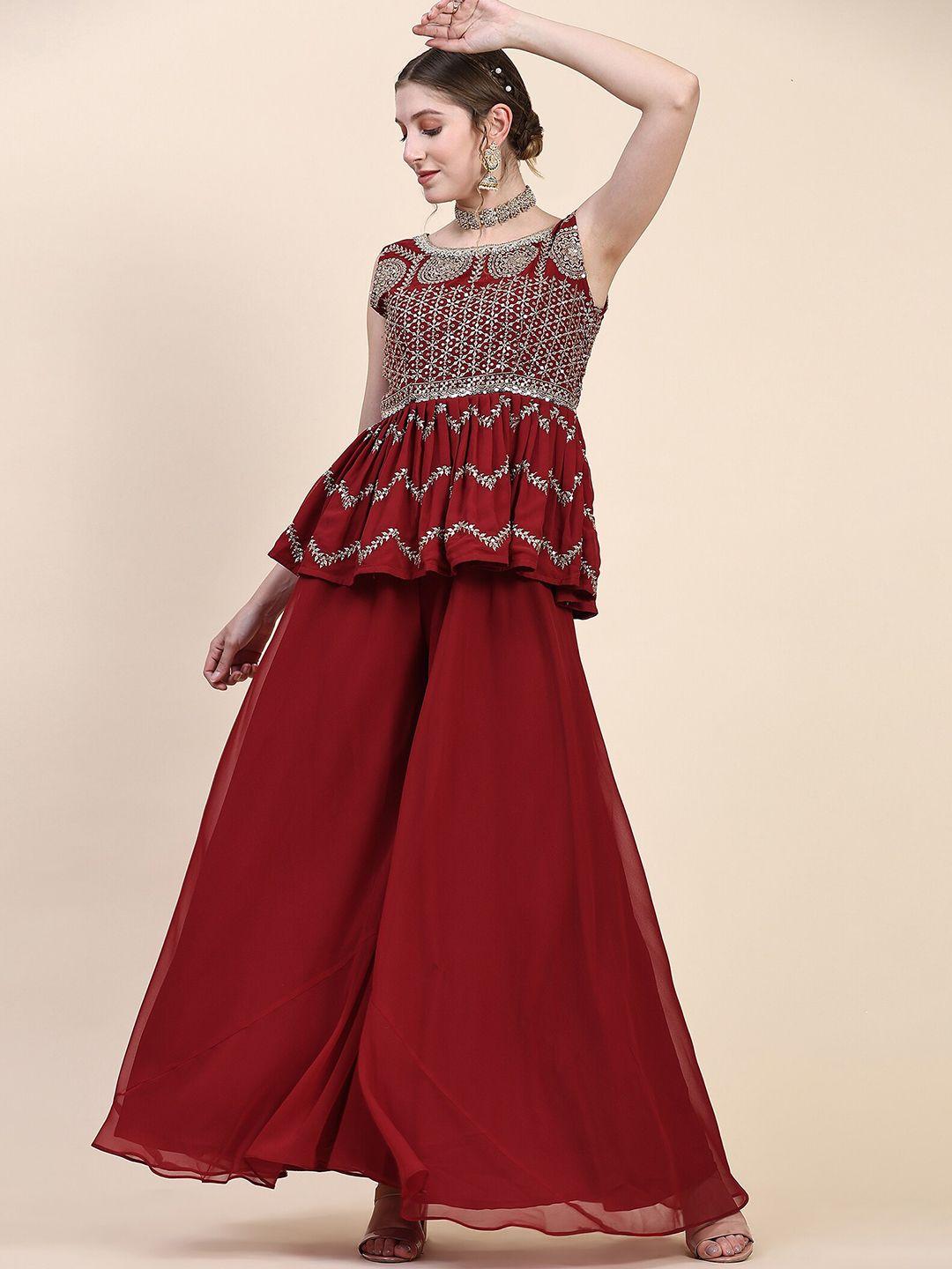 kalini ethnic motifs embroidered pleated kurta with palazzos & dupatta