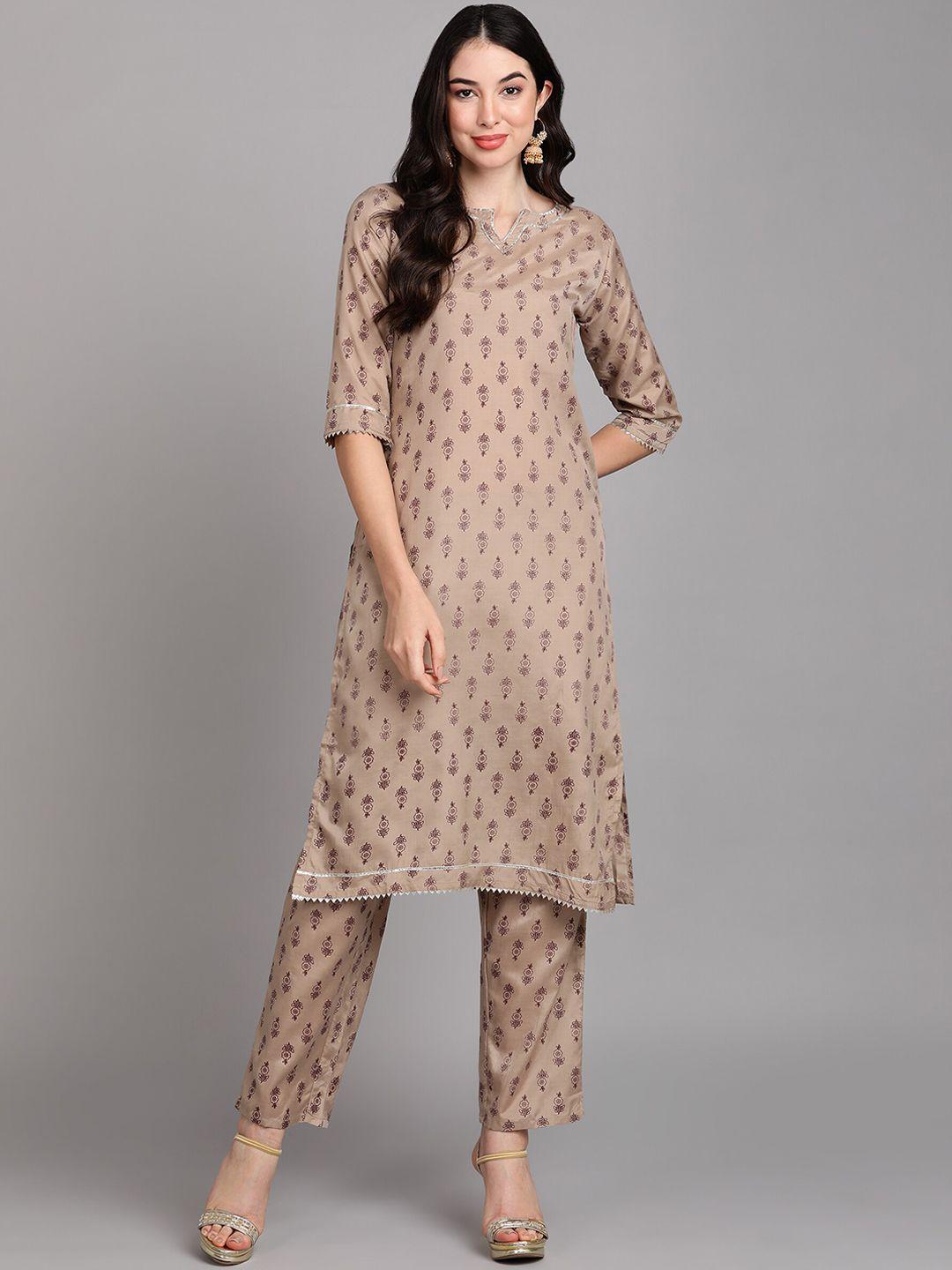 v tradition floral printed regular kurta with trousers