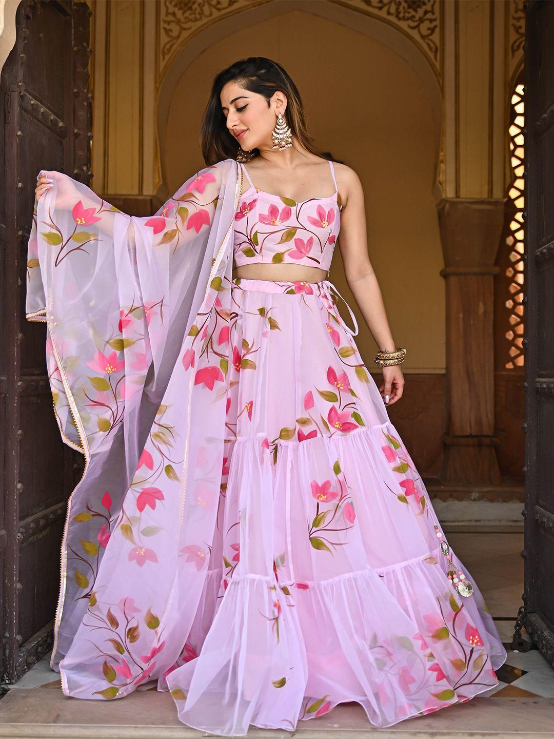 bunaai floral printed sleeveless ready to wear lehenga & blouse with dupatta