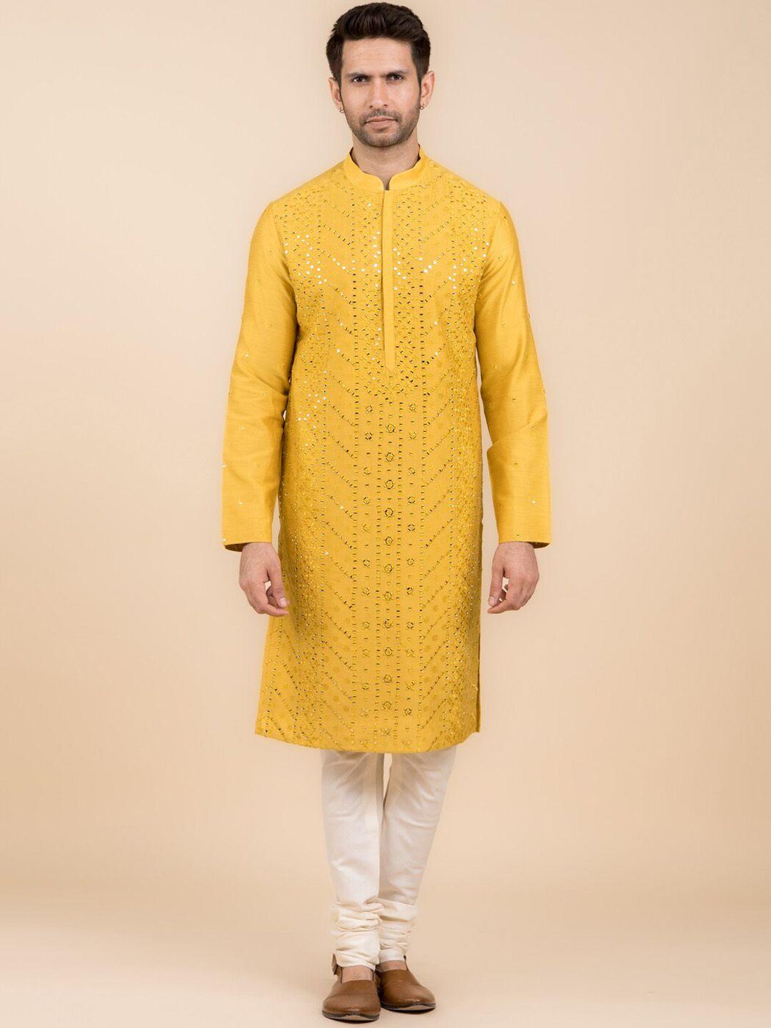 tasva geometric  embroidered regular kurta with churidar