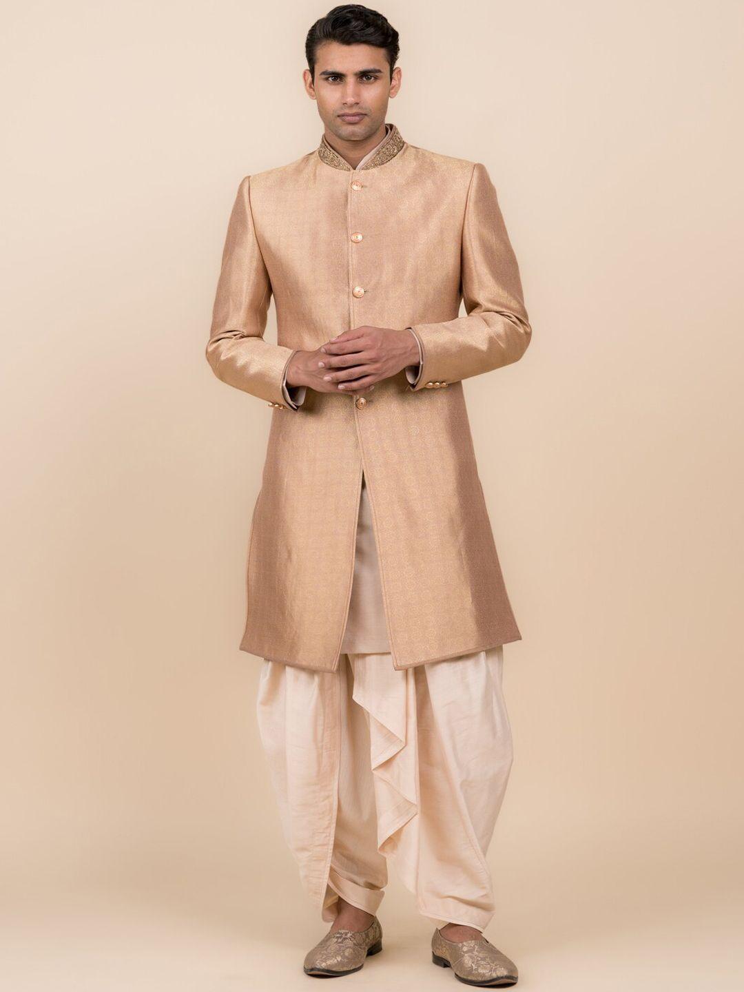 tasva men woven design mandarin collar sherwani set