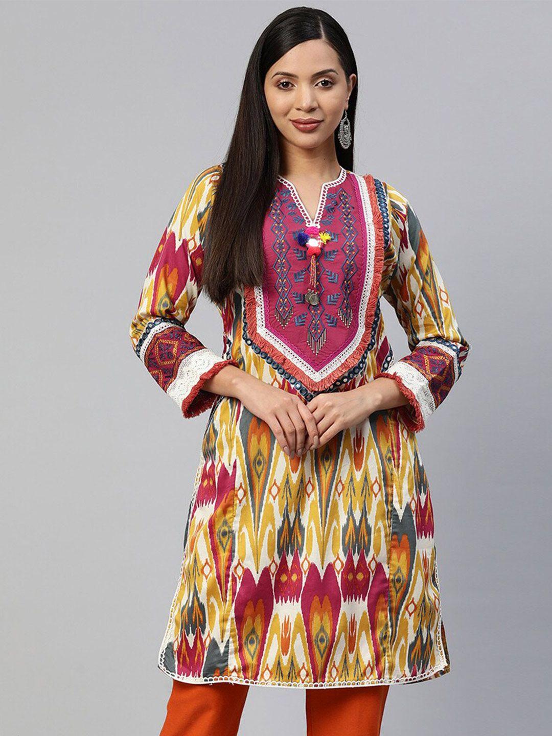 nayam by lakshita abstract printed mirror work detail pure cotton straight kurta