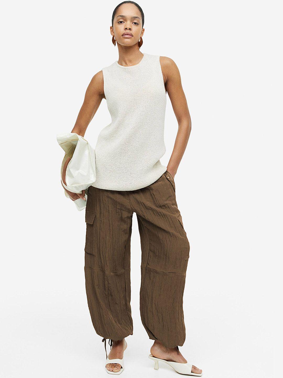 h&m women drawstring-detail cargo trousers