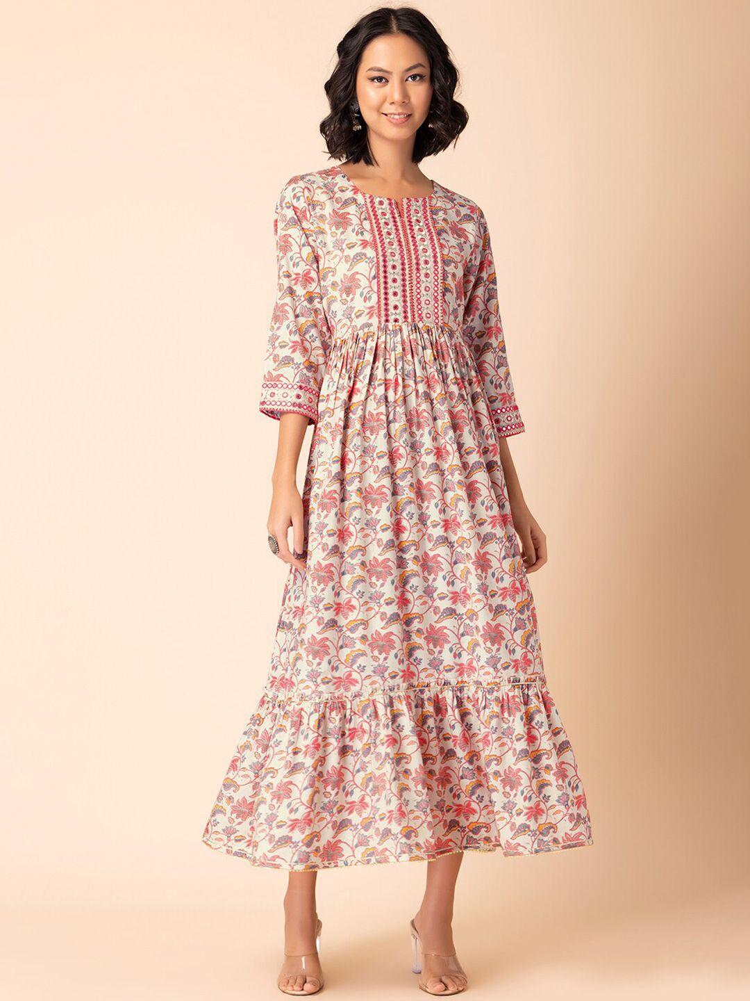 rang by indya floral jaal printed midi cotton dress