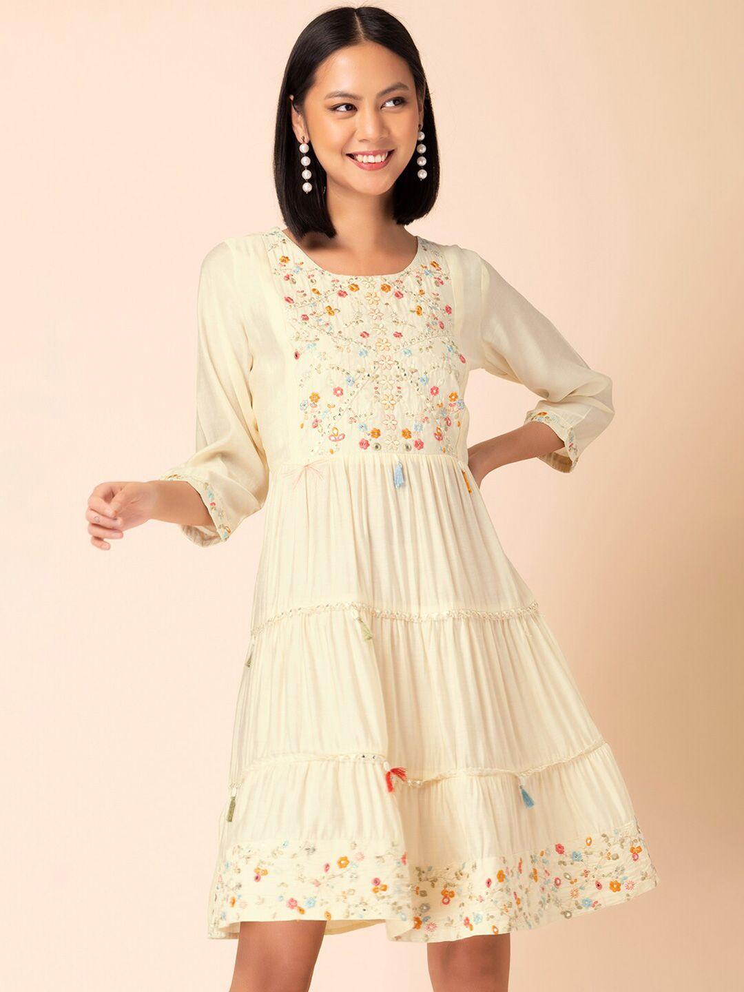 rang by indya embroidered tiered muslin dress