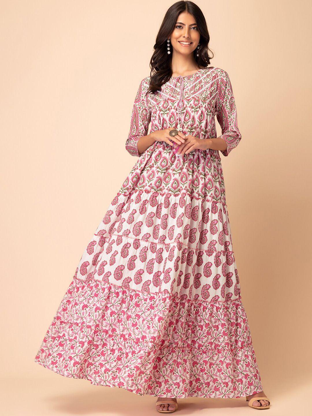 rang by indya floral printed embroidered cotton tiered dresses