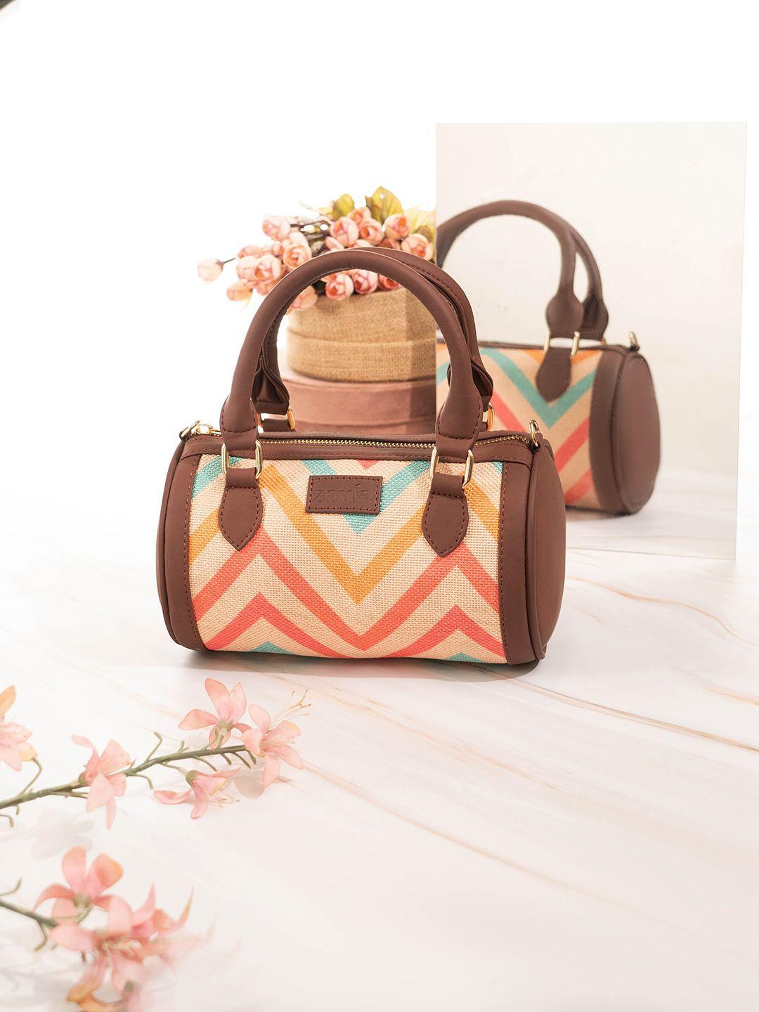 zouk geometric printed structured handheld bag