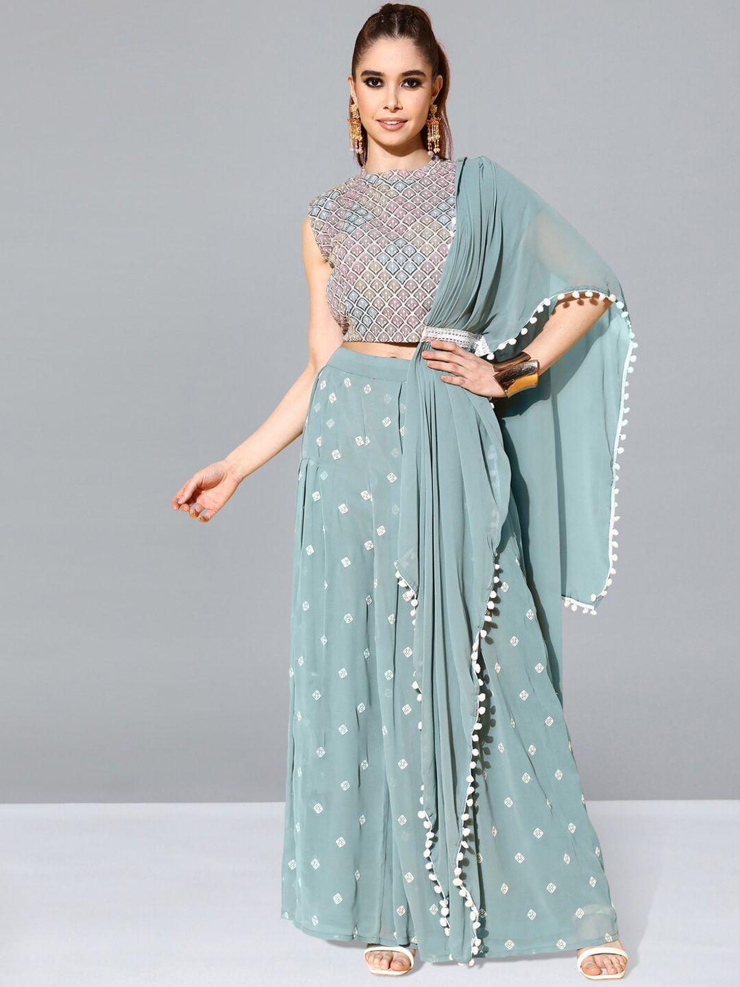 kvsfab sea green chikankari embroidered top & palazzos