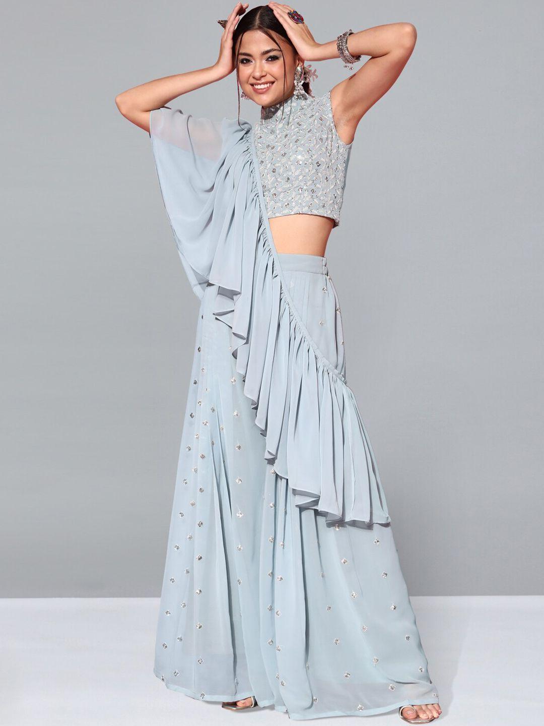 kvsfab blue embroidered top & palazzos co-ord set with dupatta