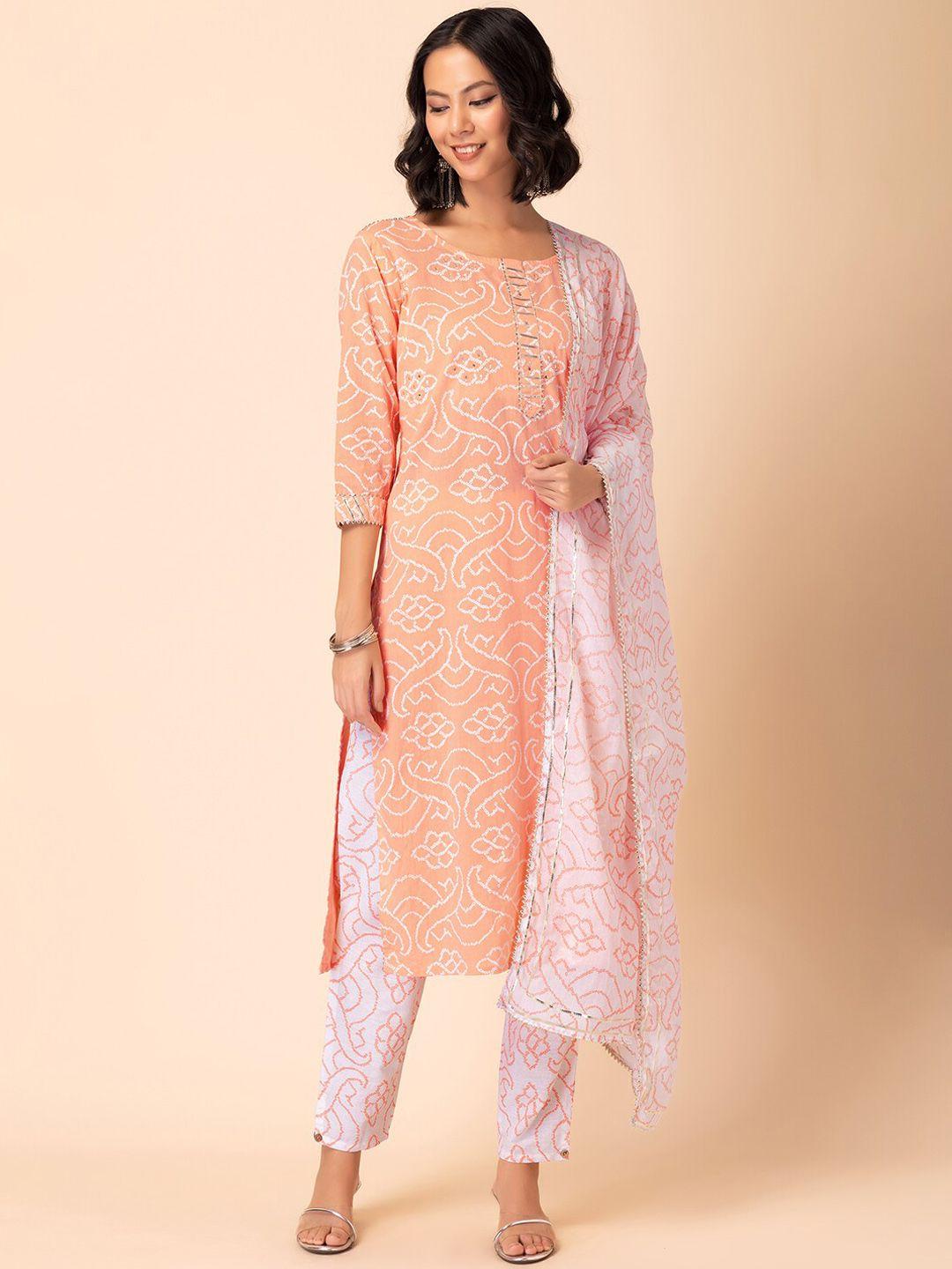 rang by indya bandhani printed gotta patti mirror work pure cotton kurta with trouser & dupatta