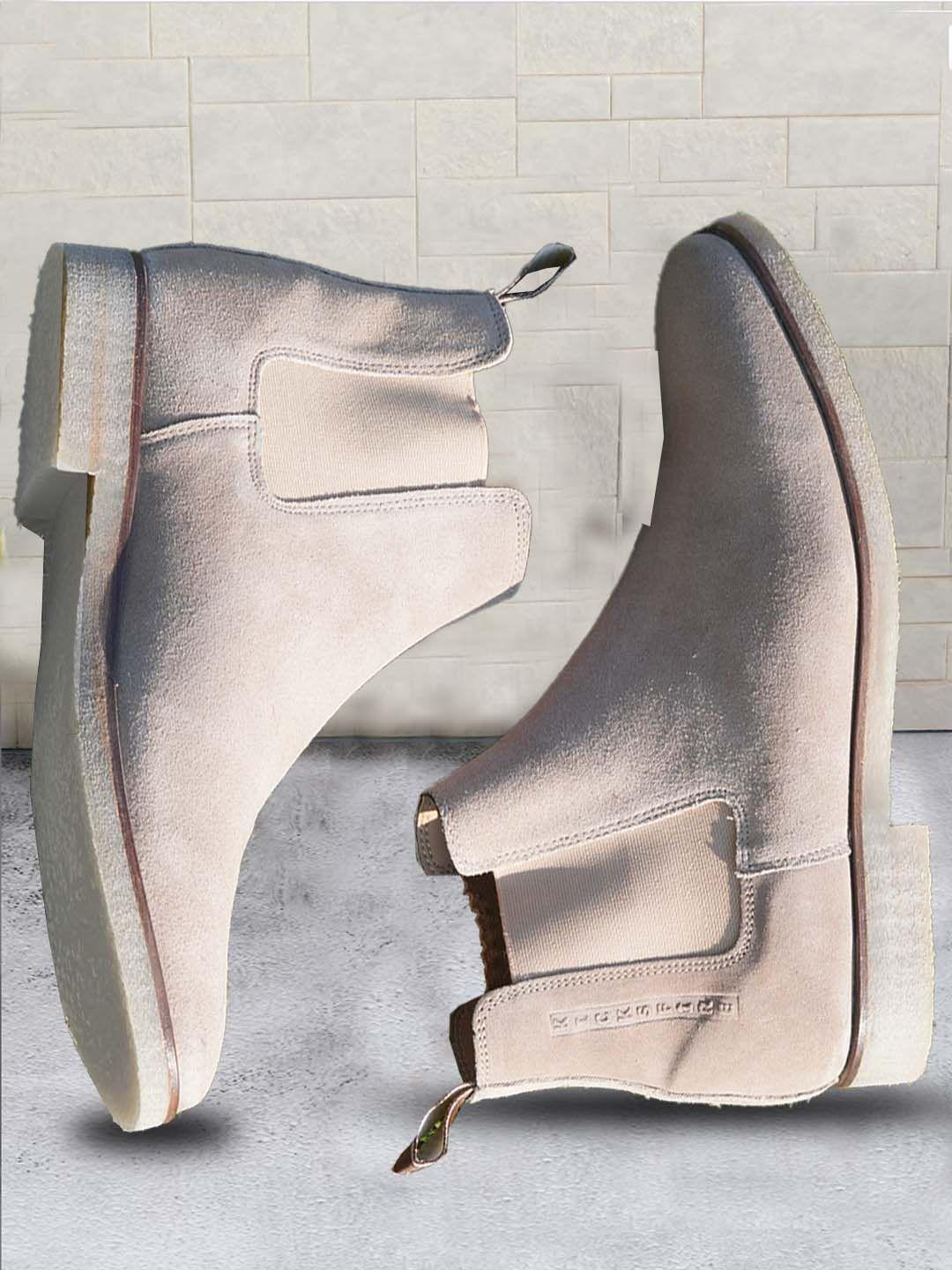 kicksfire men mid top block-heel pure leather chelsea boots