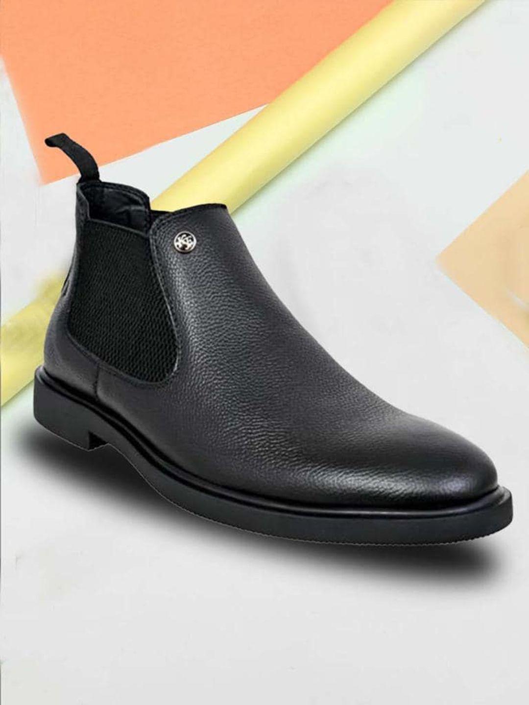 kicksfire men mid top block-heel leather chelsea boots